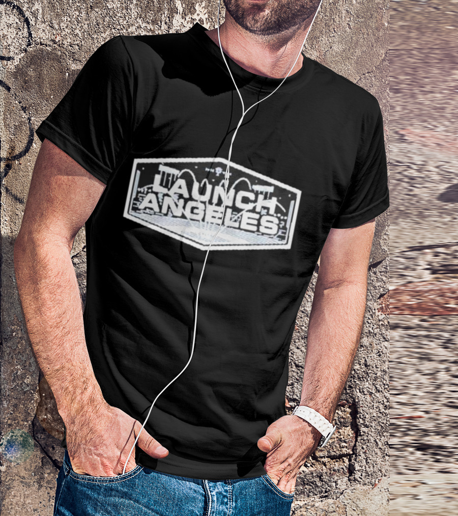 Launch Angeles Cityscape Space Theme Crewneck T-Shirt