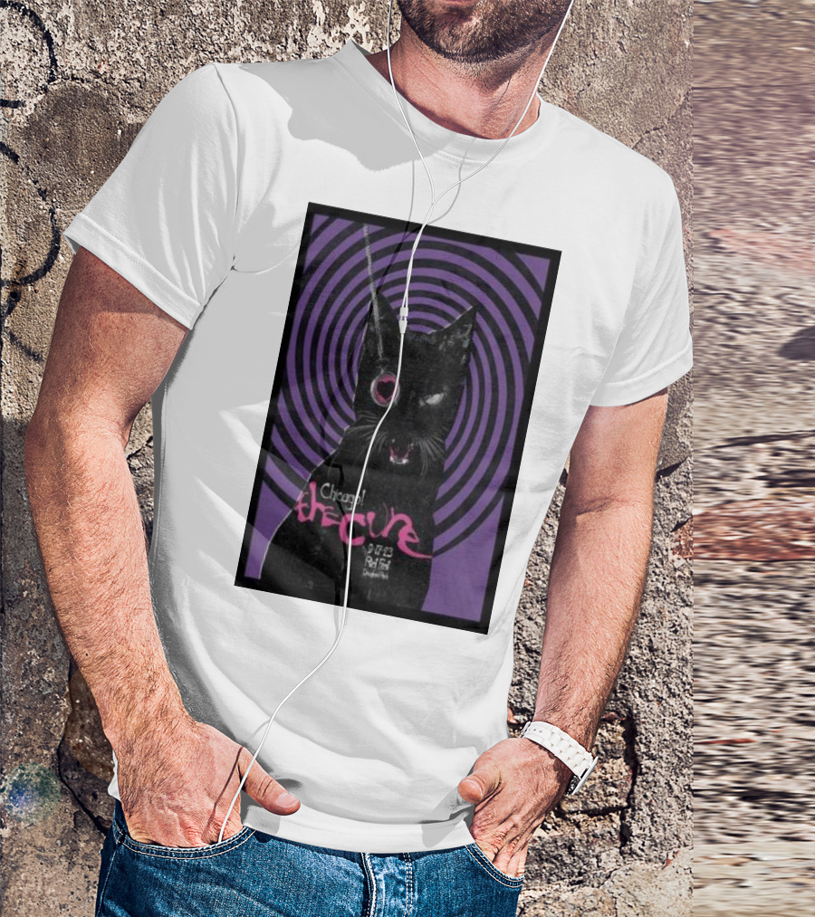 Chicago The Cure 9.22.23 Riot Fest Douglass Park Cat With Spiral Background T-Shirt