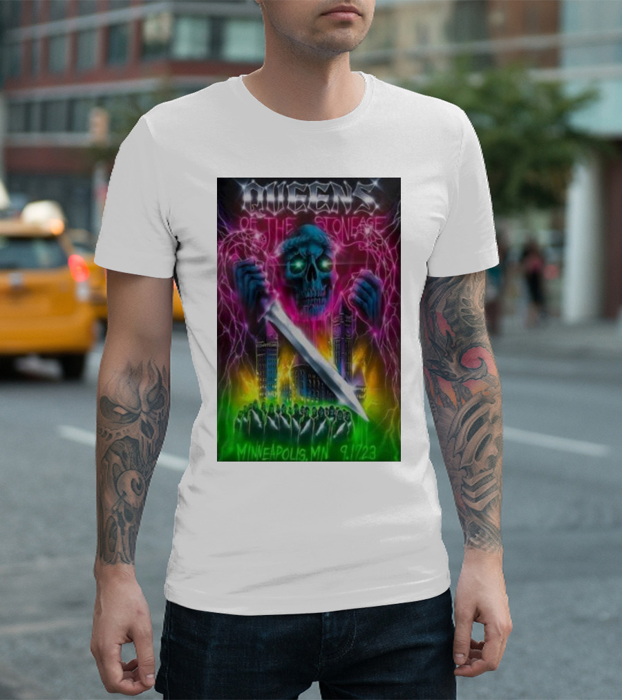 Queens Of The Stone Age Minneapolis MN 9/17/23 Electric Skull Concert T-Shirt
