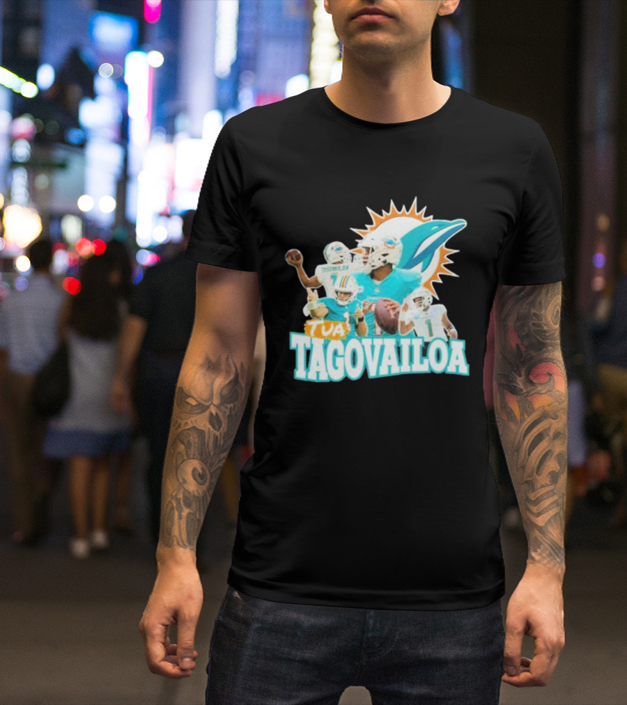 Tua Tagovailoa Miami Dolphins Quarterback Montage T-Shirt