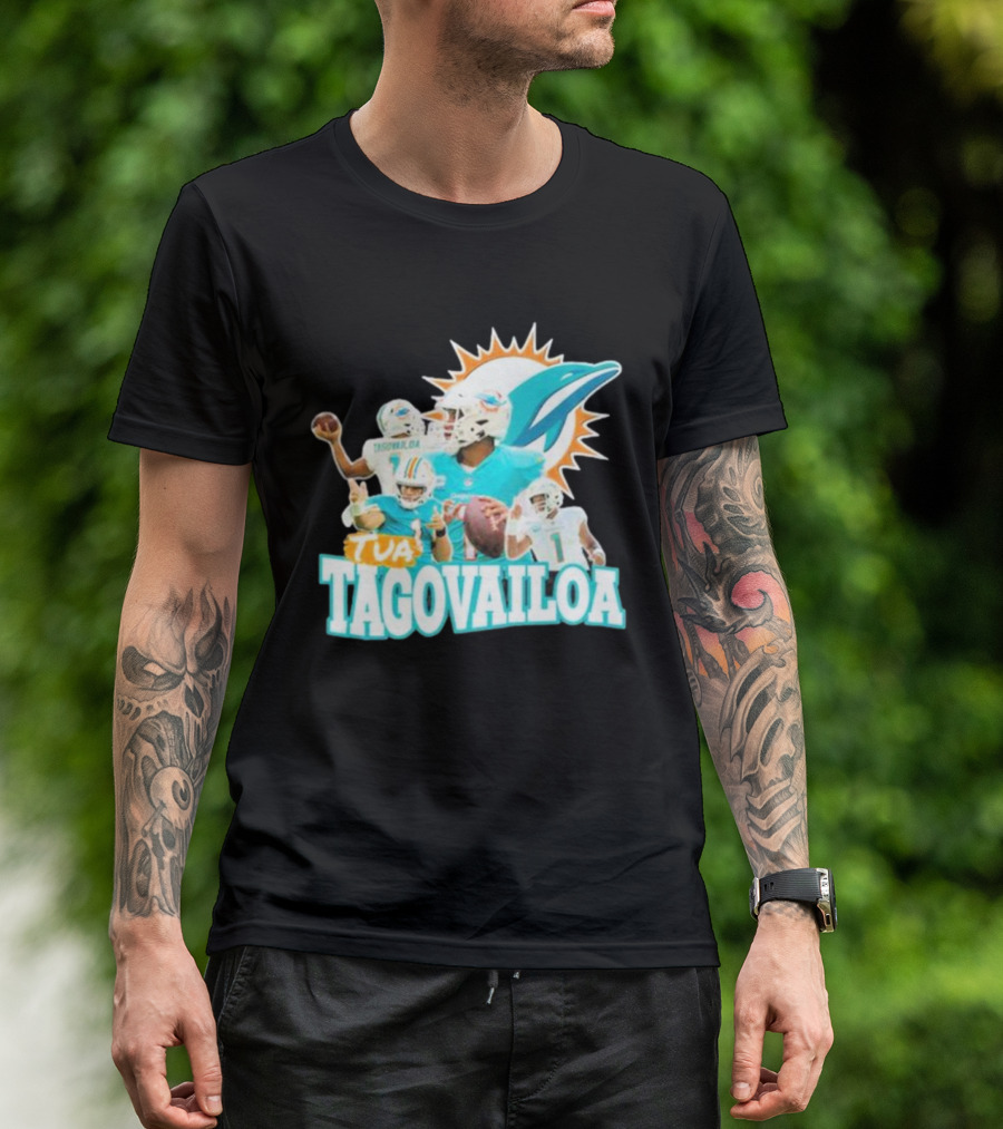 Tua Tagovailoa Miami Dolphins Quarterback Montage T-Shirt