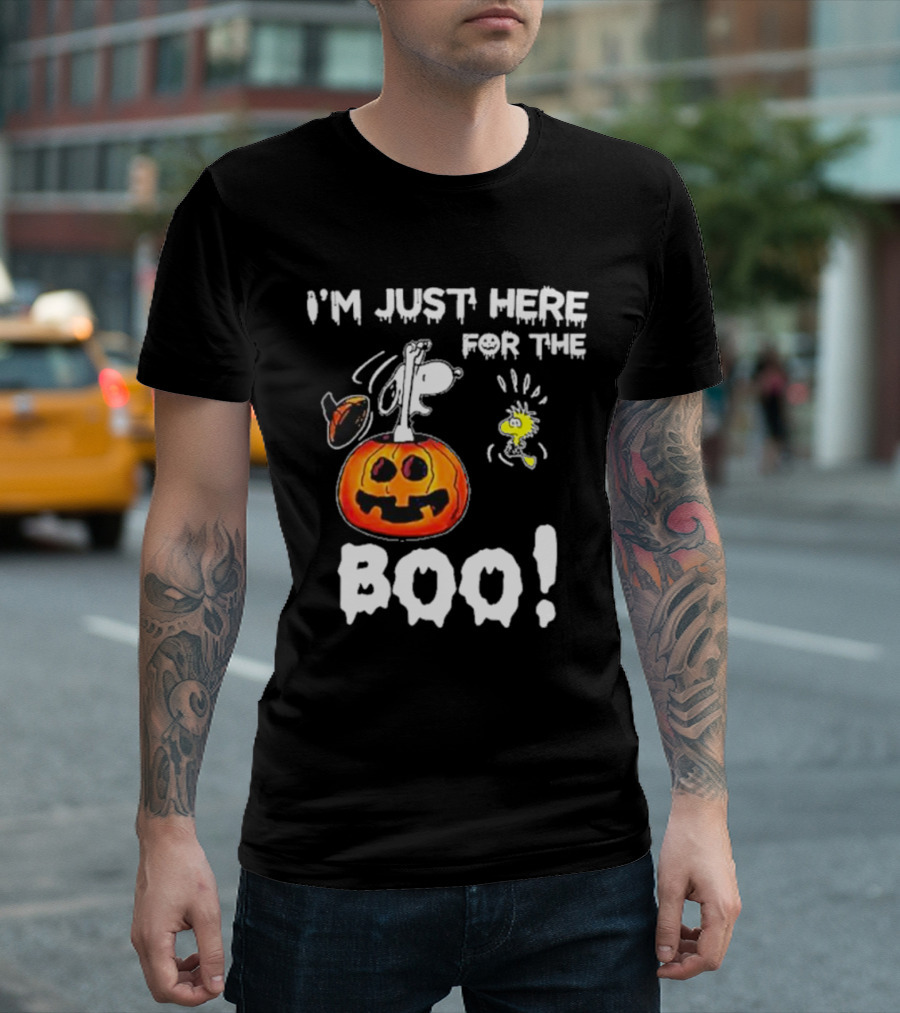Snoopy and Woodstock Halloween I'm Just Here for the Boo Pumpkin T-Shirt