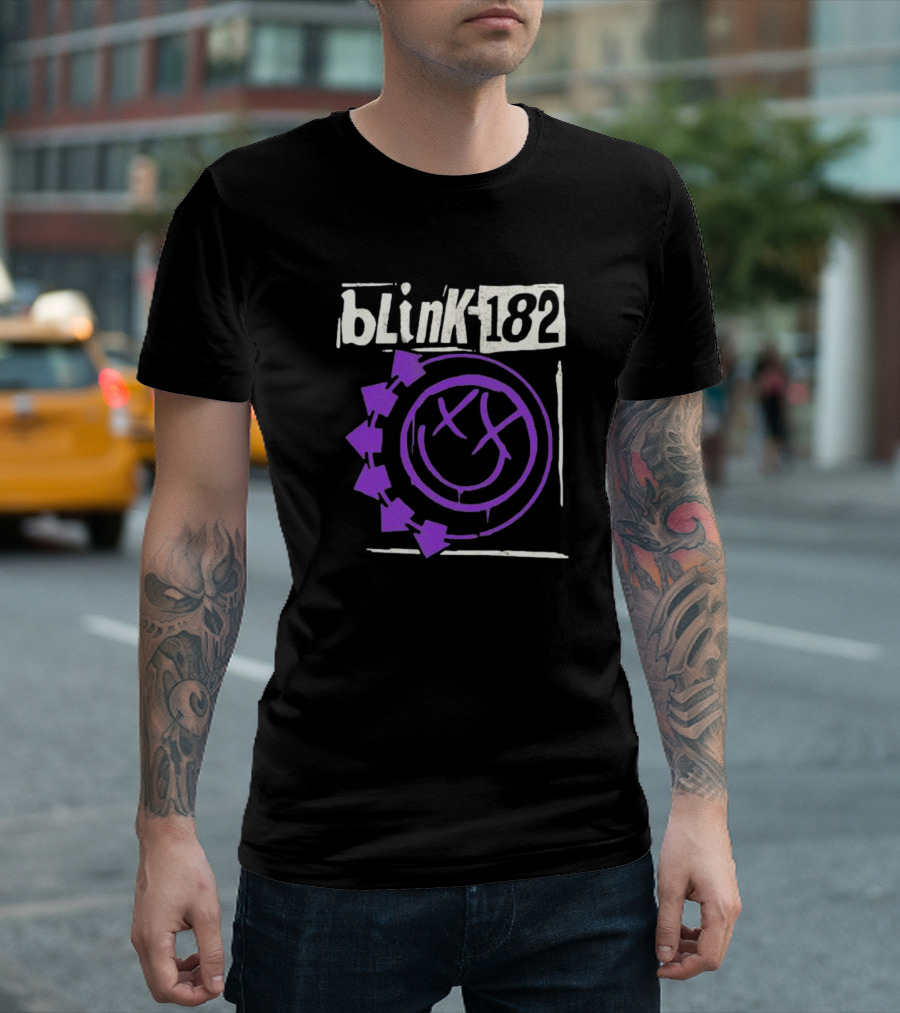 Blink-182 Edging Smiley Logo With Purple Arrows T-Shirt