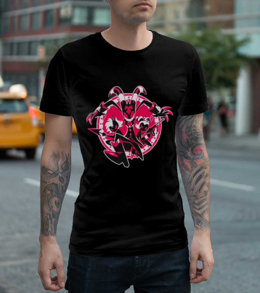 Helluva Boss IMP Characters Circle Pink and Black T-Shirt
