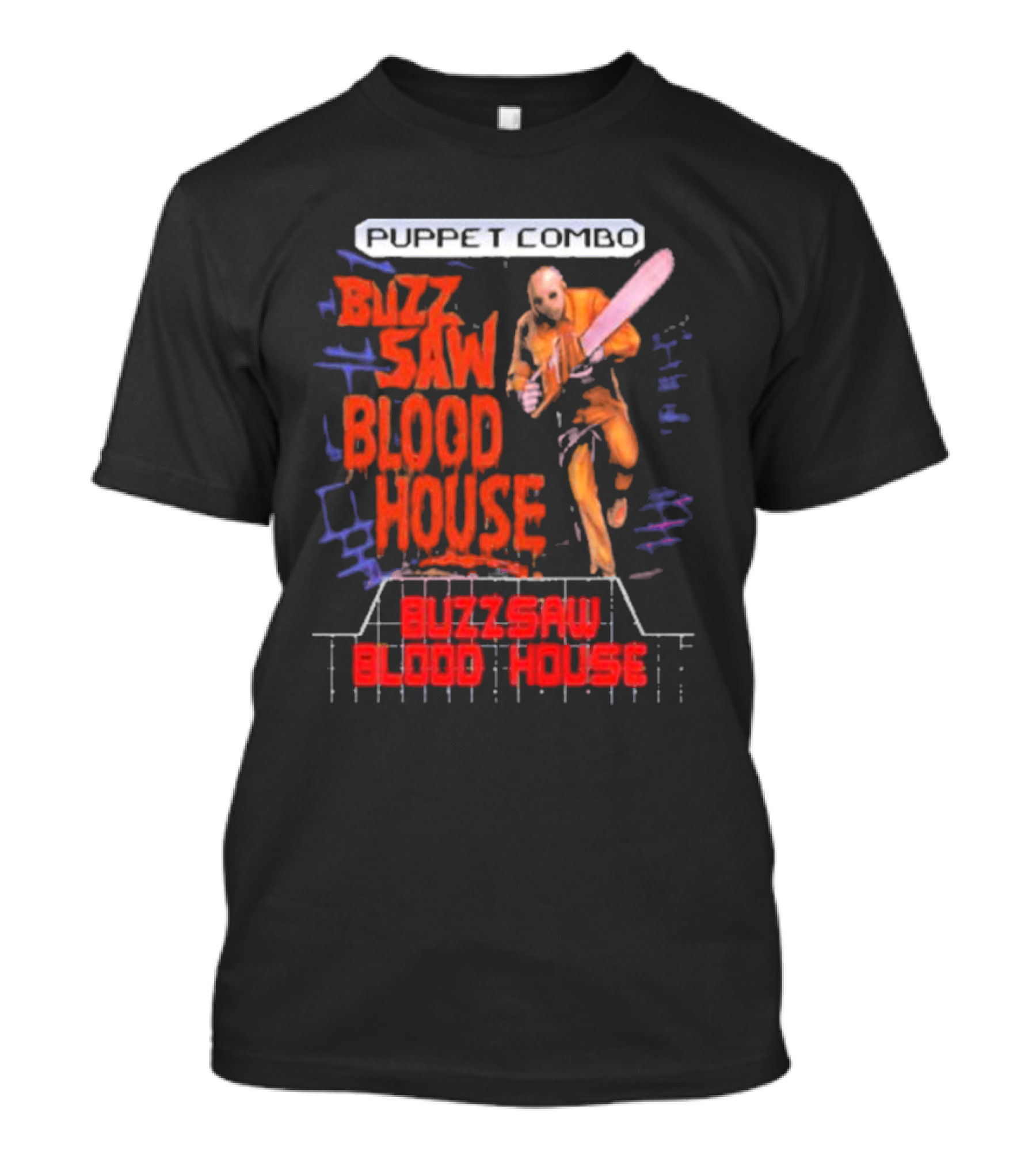 Puppet Combo Buzz Saw Blood House Horror Gamer T-Shirt