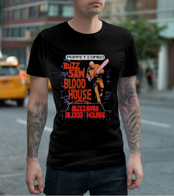 Puppet Combo Buzz Saw Blood House Horror Gamer T-Shirt