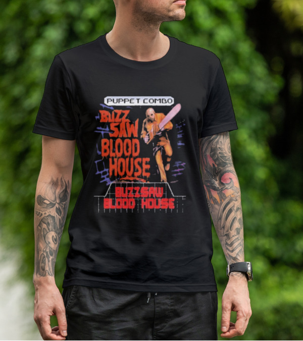 Puppet Combo Buzz Saw Blood House Horror Gamer T-Shirt