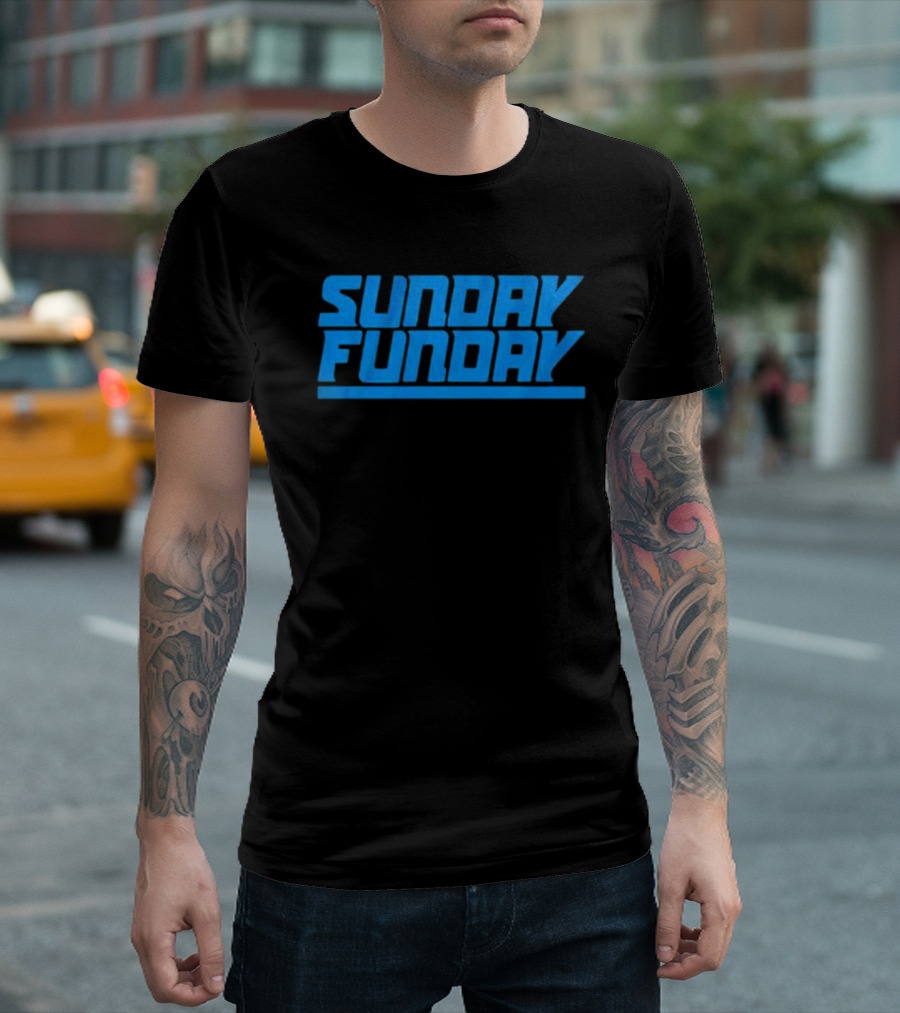 Sunday Funday Detroit Retro Blue Text T-Shirt