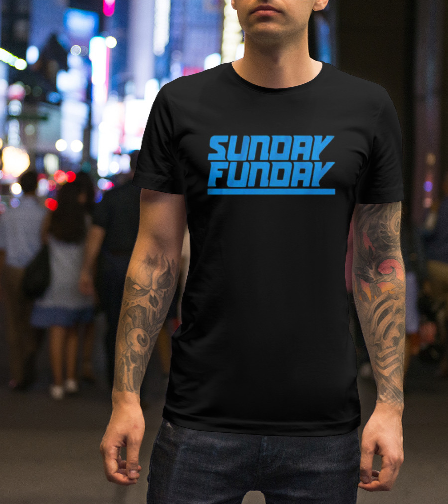 Sunday Funday Detroit Retro Blue Text T-Shirt