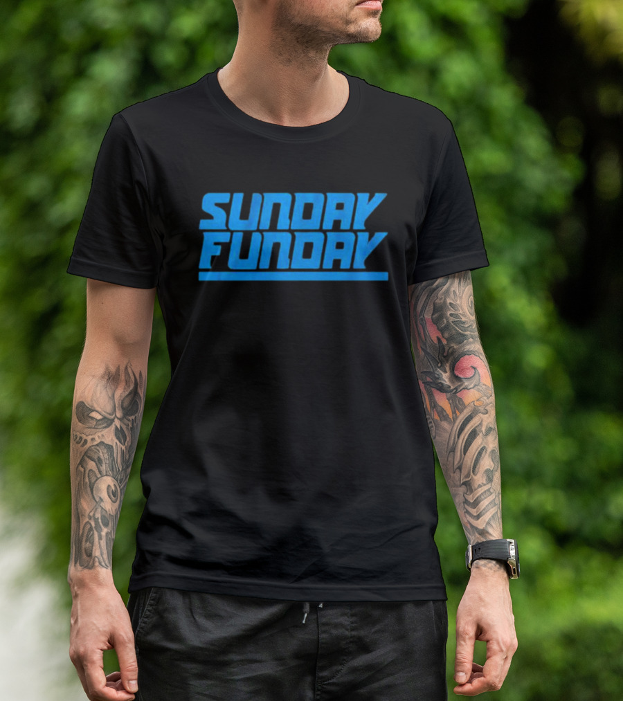 Sunday Funday Detroit Retro Blue Text T-Shirt