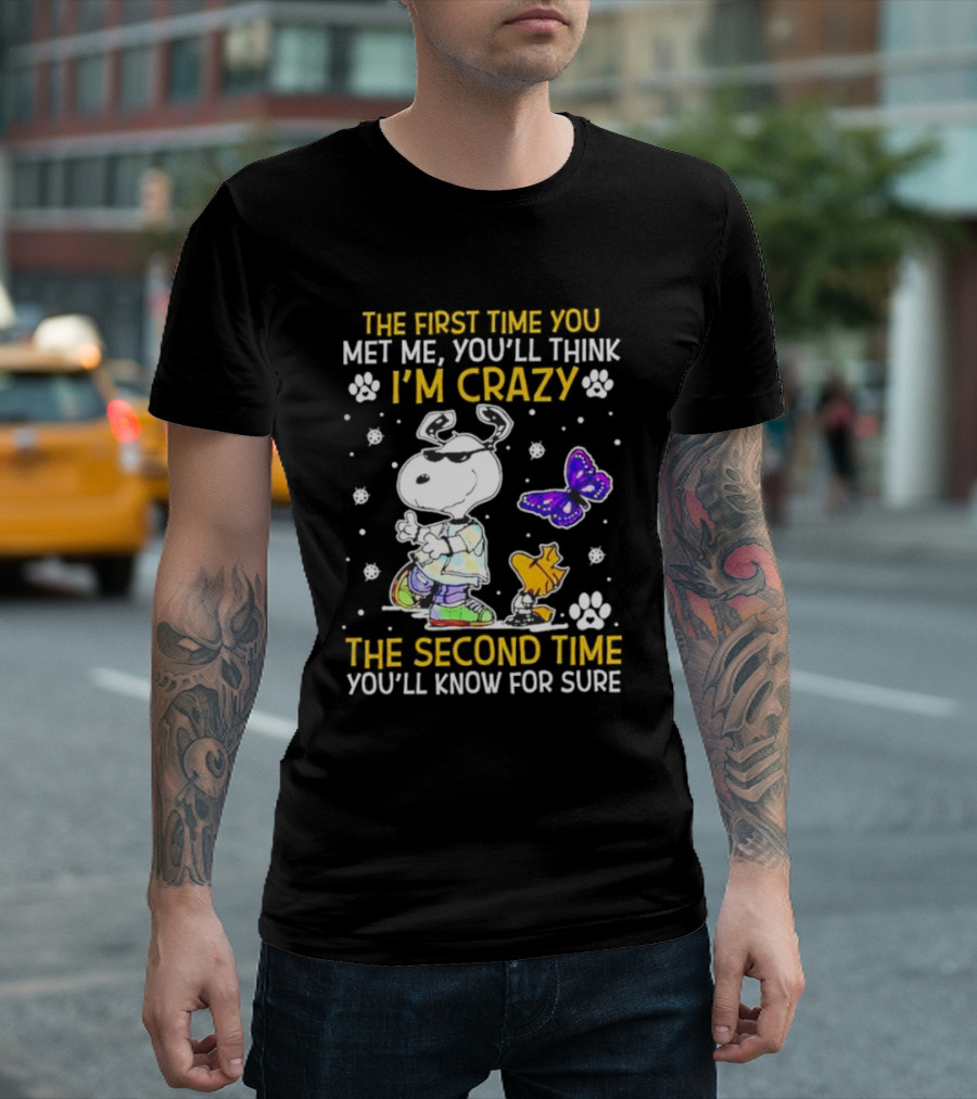 Snoopy and Woodstock The First Time You Met Me You'll Think I'm Crazy The Second Time You'll Know For Sure T-Shirt