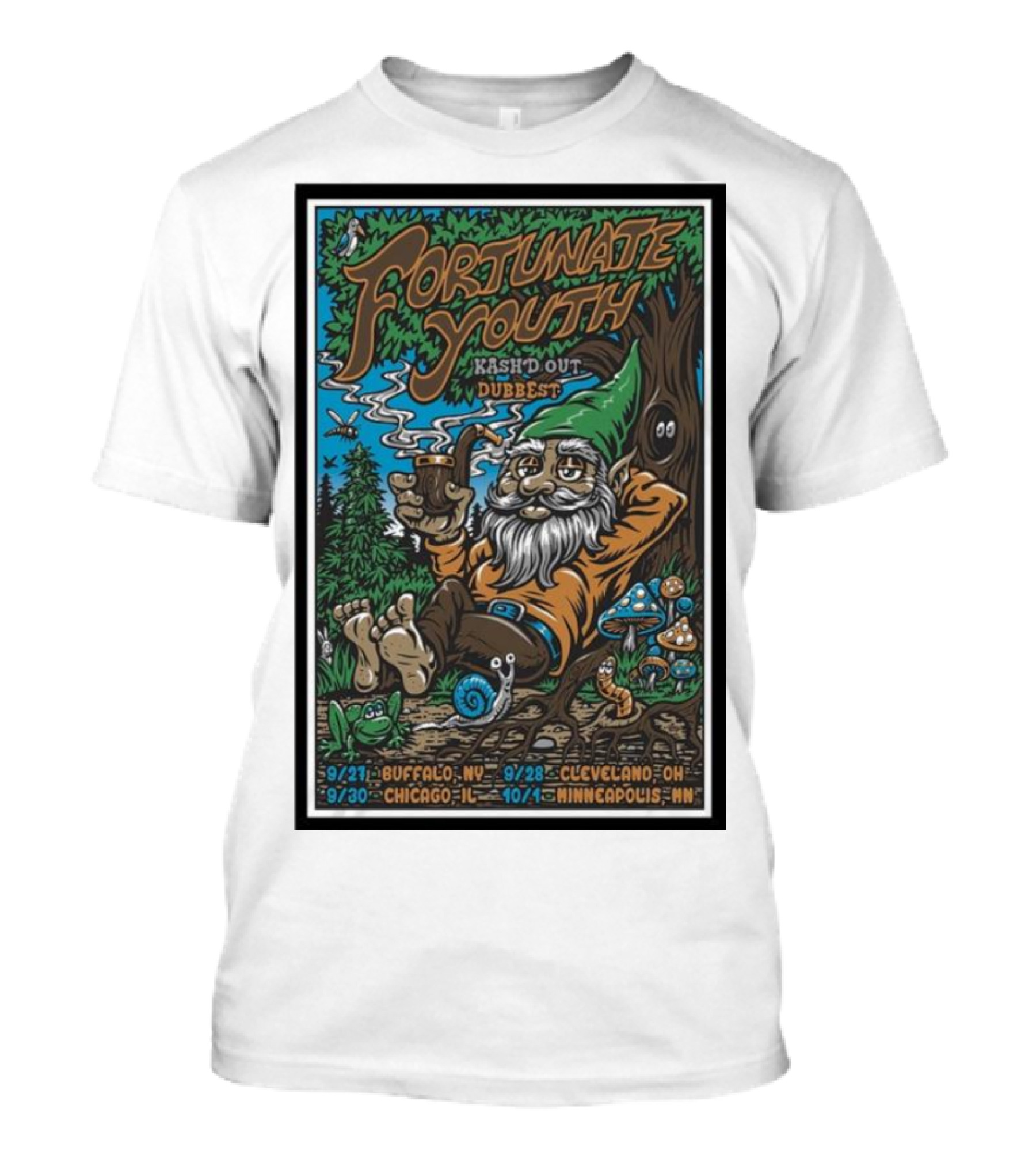 Fortunate Youth Kash'd Out Dubbest Cleveland 9/28 Buffalo Chicago Minneapolis Tour Dates T-Shirt