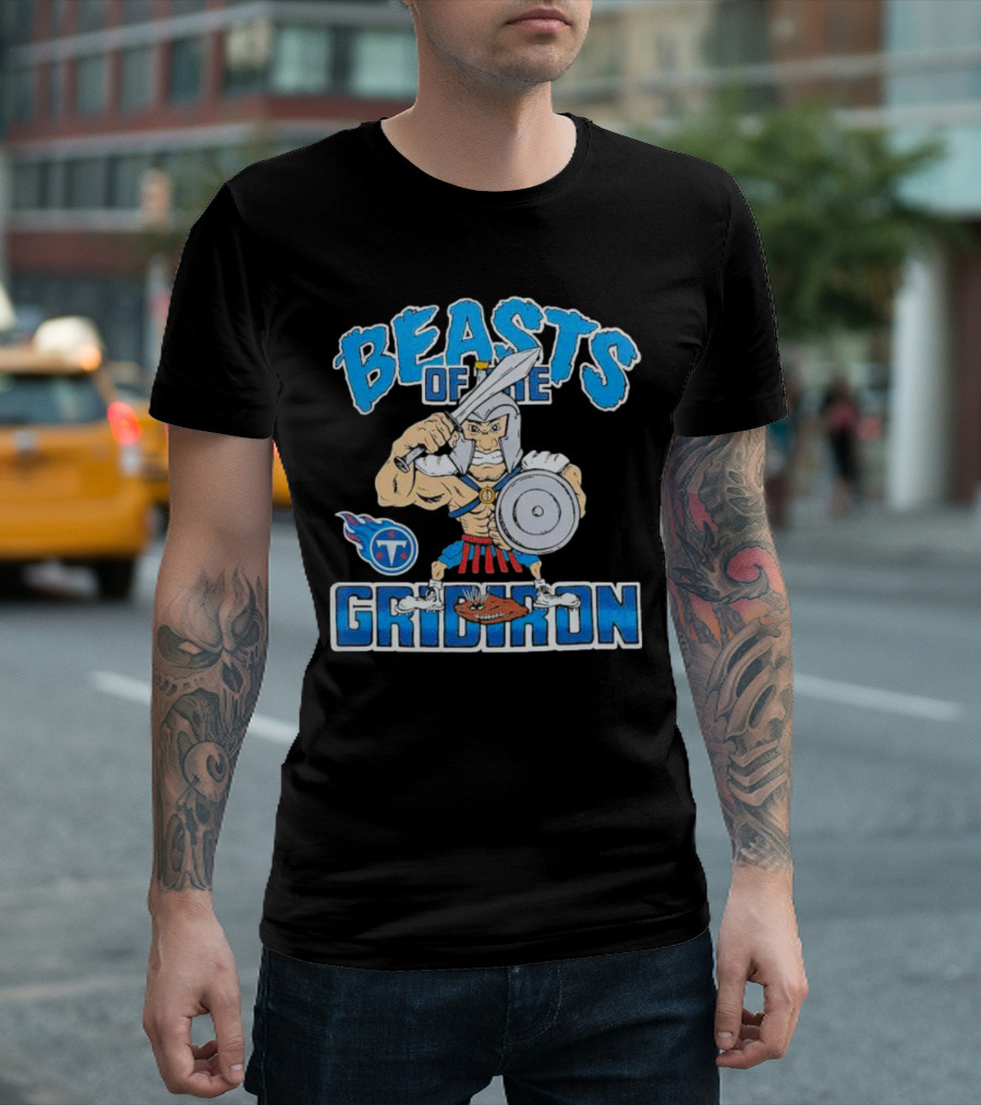 Tennessee Titans Beasts of the Gridiron Warrior with Sword and Shield T-Shirt