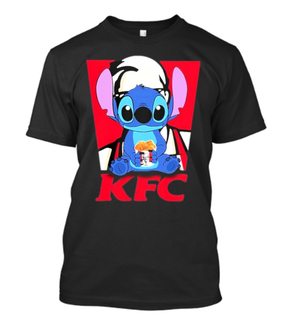 Stitch Eating KFC With Logo Background T-Shirt