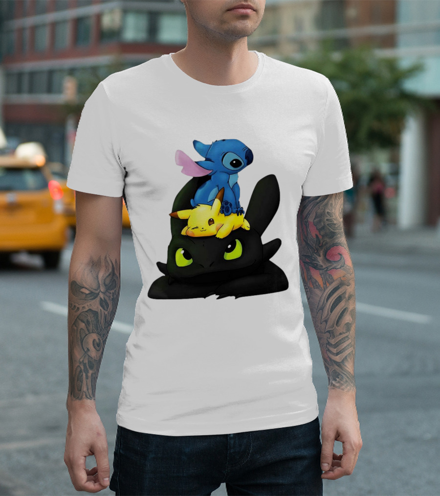 Stitch Pikachu Toothless Crossover T-Shirt