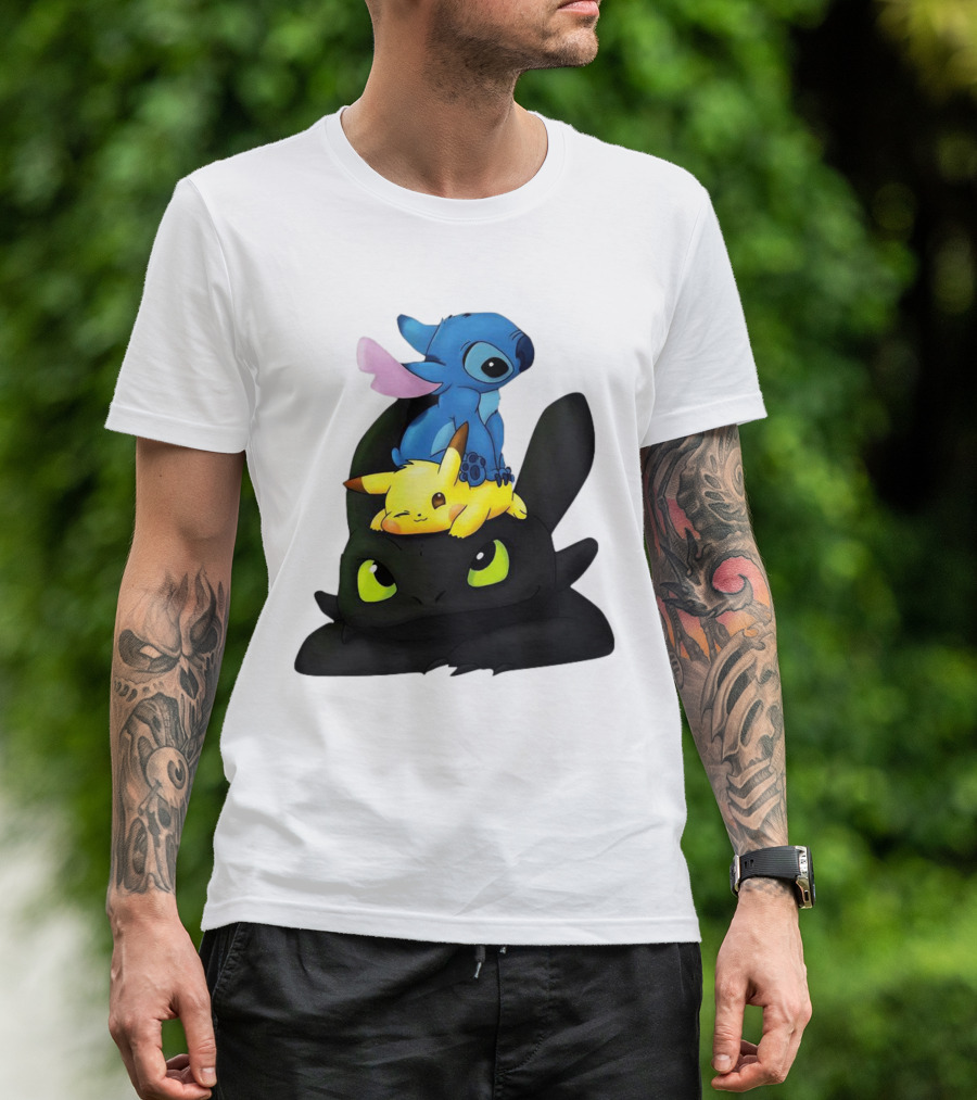 Stitch Pikachu Toothless Crossover T-Shirt