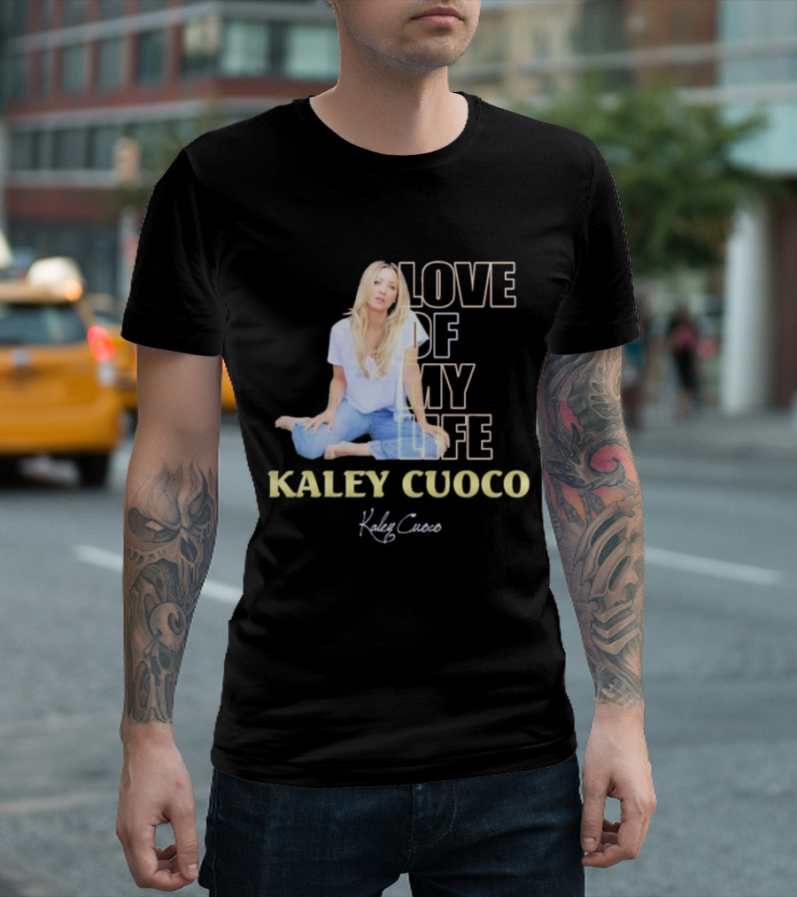 Kaley Cuoco Love Of My Life Sitting Casual Jeans Pose T-Shirt