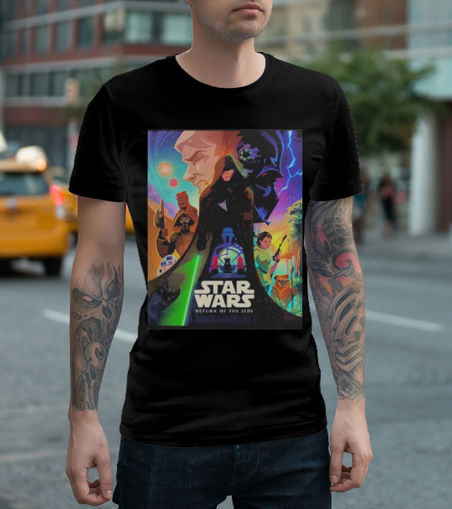 Star Wars Episode VI Return Of The Jedi Colorful Retro Art with Iconic Characters and Symbols T-Shirt