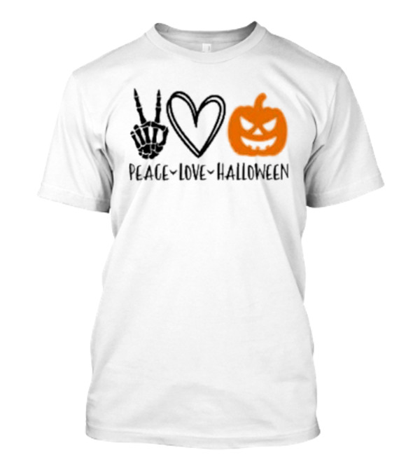 Peace Love Halloween Skeleton Hand Heart Pumpkin T-Shirt