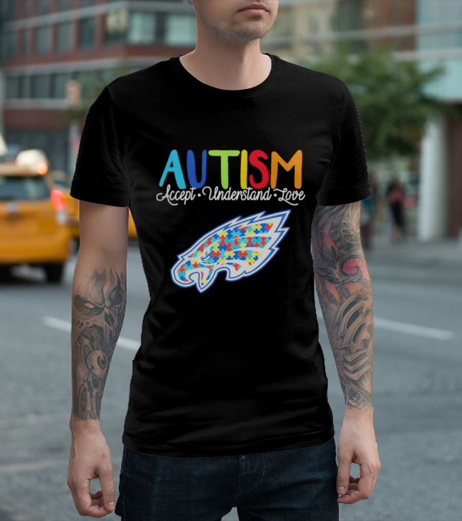 Philadelphia Eagles Autism Accept Understand Love Puzzle T-Shirt