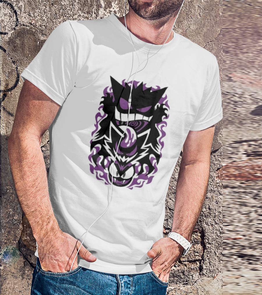 Versiris Haunted Gengar Gastly Ghastly Purple Flames T-Shirt