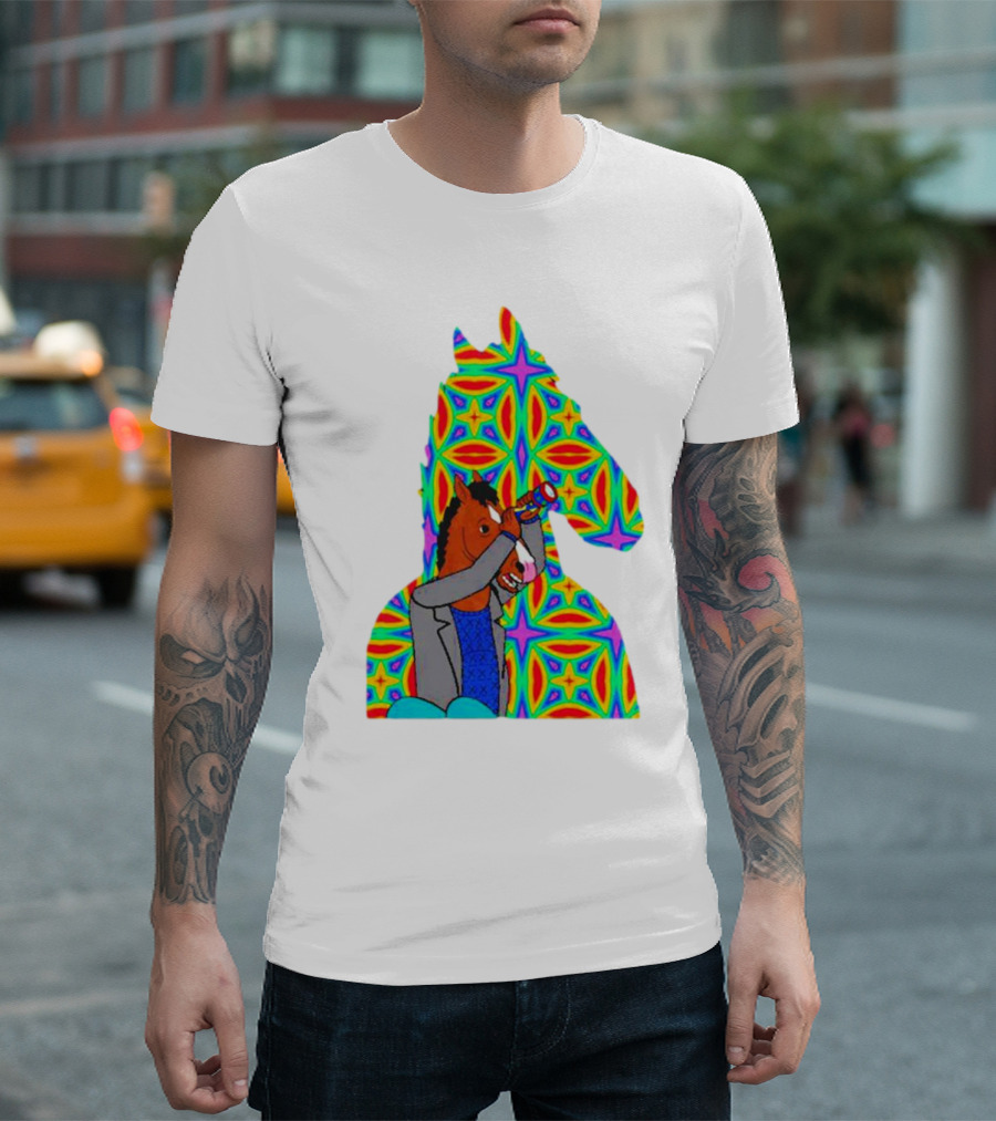 Psychedelic Bojack Horseman Silhouette With Colorful T-Shirt