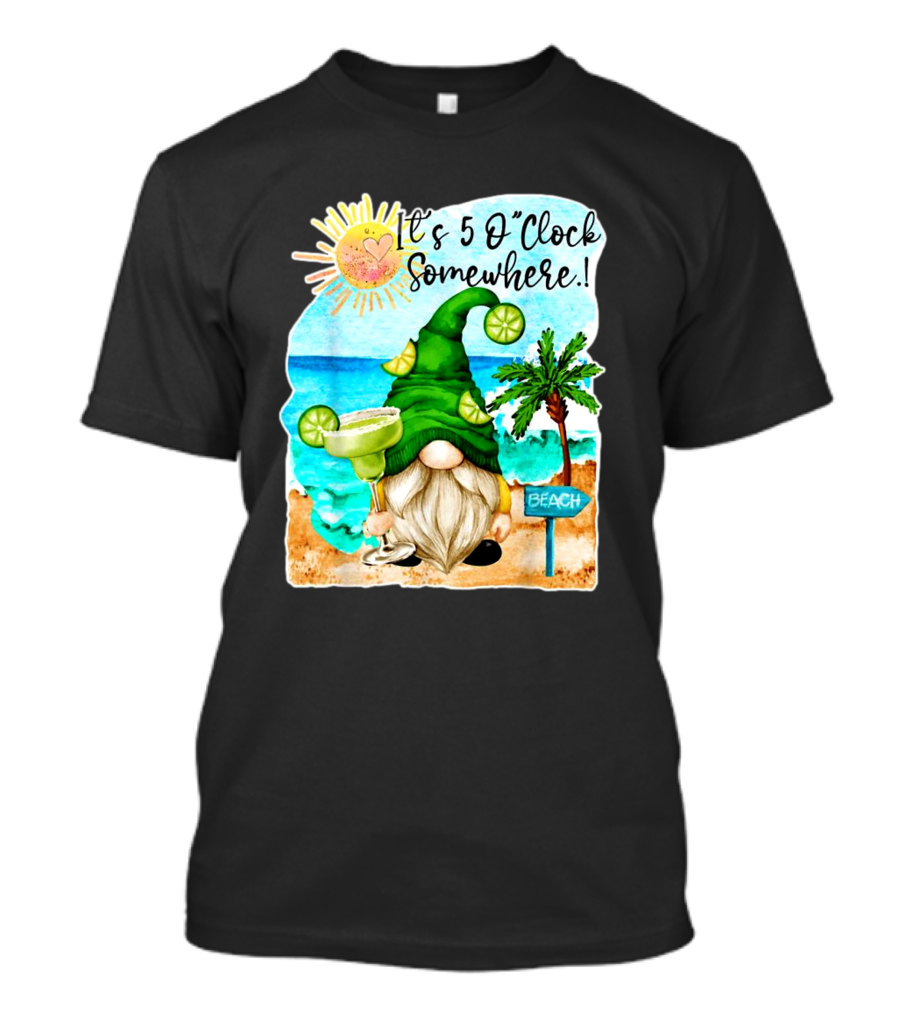 Margarita Gnome It's 5 O'Clock Somewhere Beach Palm Trees T-Shirt