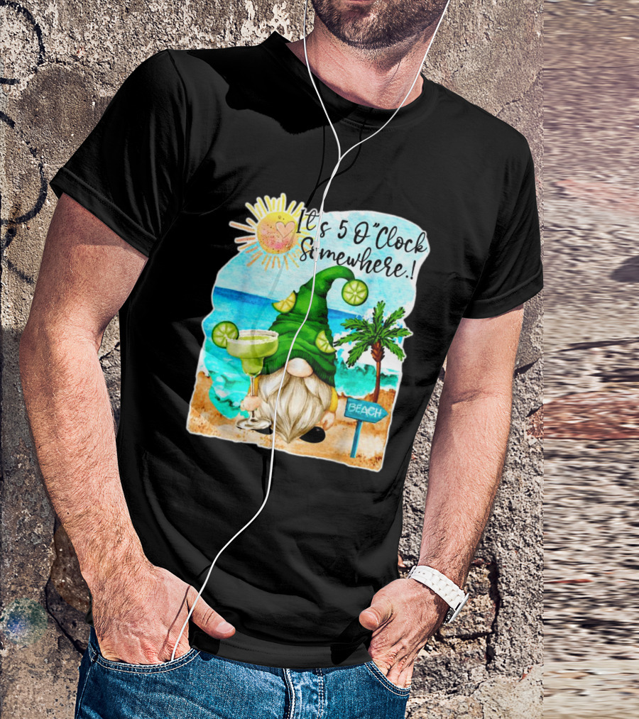 Margarita Gnome It's 5 O'Clock Somewhere Beach Palm Trees T-Shirt