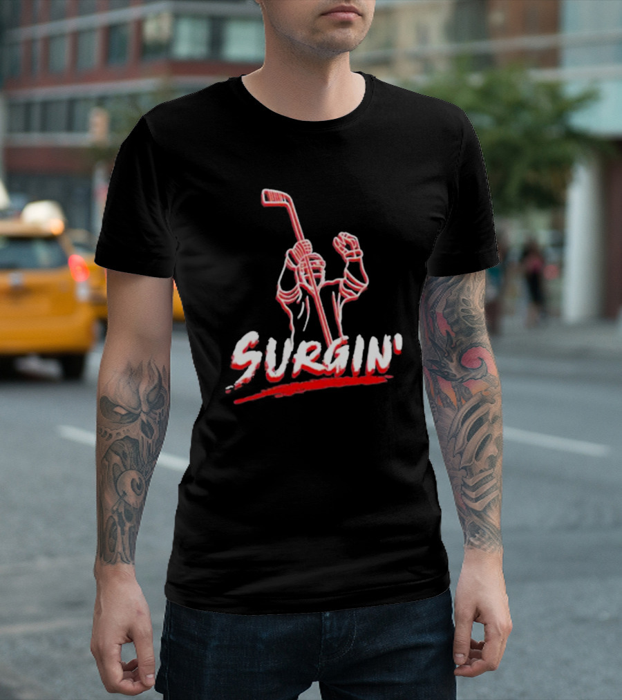 NHL Surgin Celebration Hockey Player with Stick Raised T-Shirt