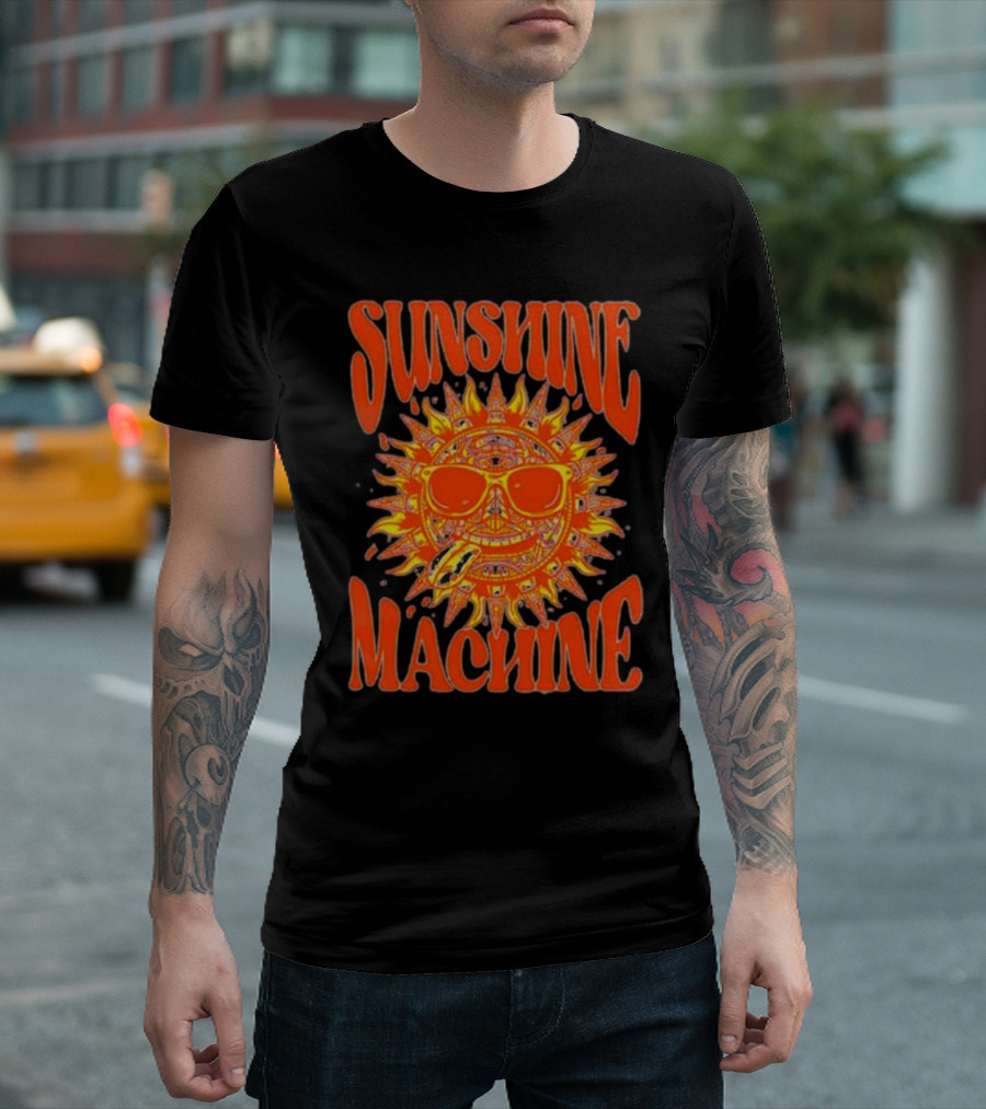 SUNSHINE MACHINE Smiling Sun with Sunglasses and Vibrant Colors T-Shirt