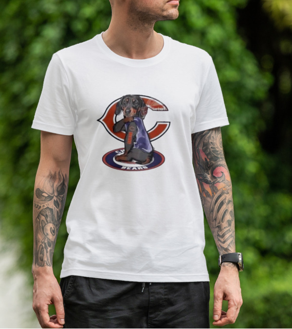 Dachshund Chicago Bears NFL Emblem Tattoo T-Shirt
