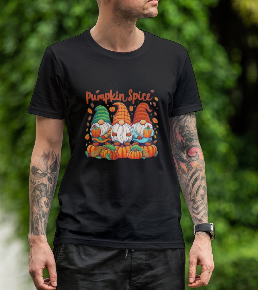 Pumpkin Spice Gnomes With Autumn Leaves And Pumpkins T-Shirt