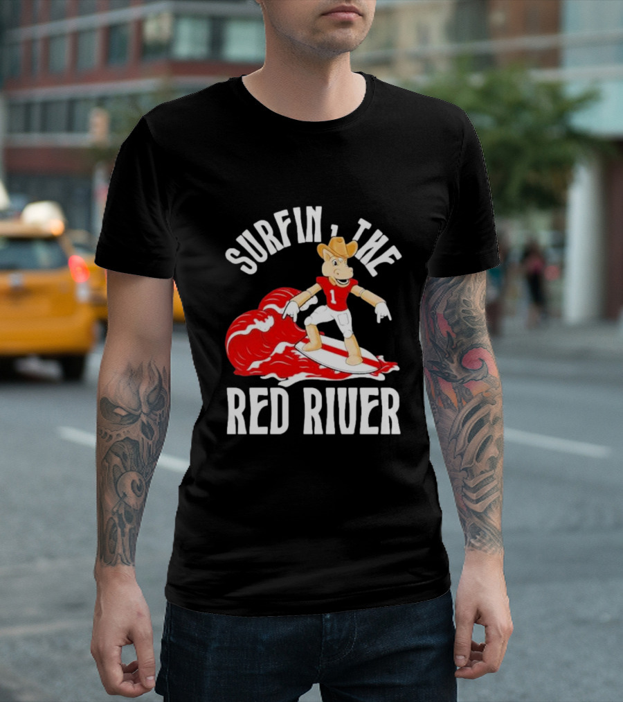 Surfin The Red River Rr Cowboy Surfboard Sports T-Shirt