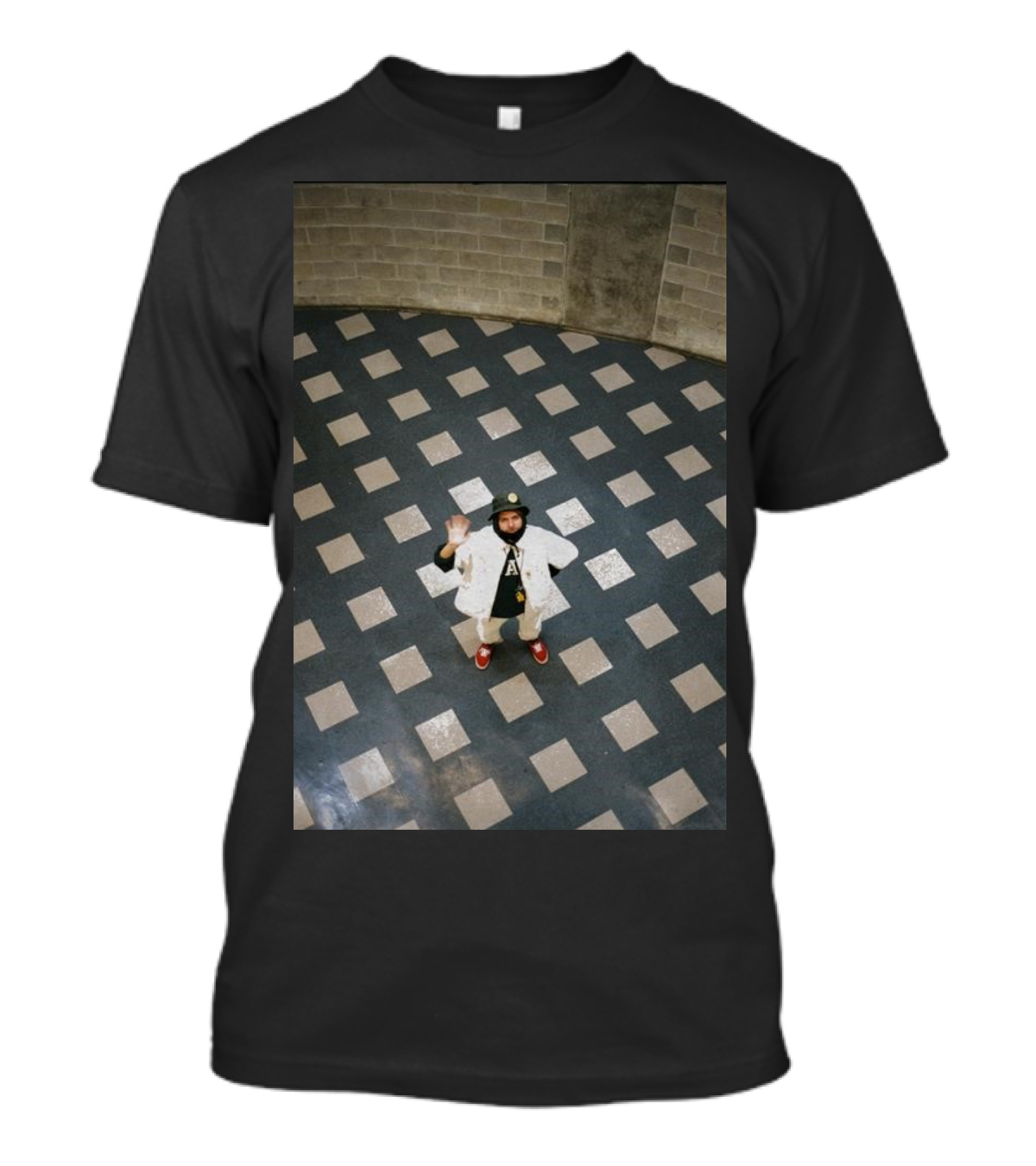 Mac Photo Off Waving Man In Grid Pattern Floor T-Shirt