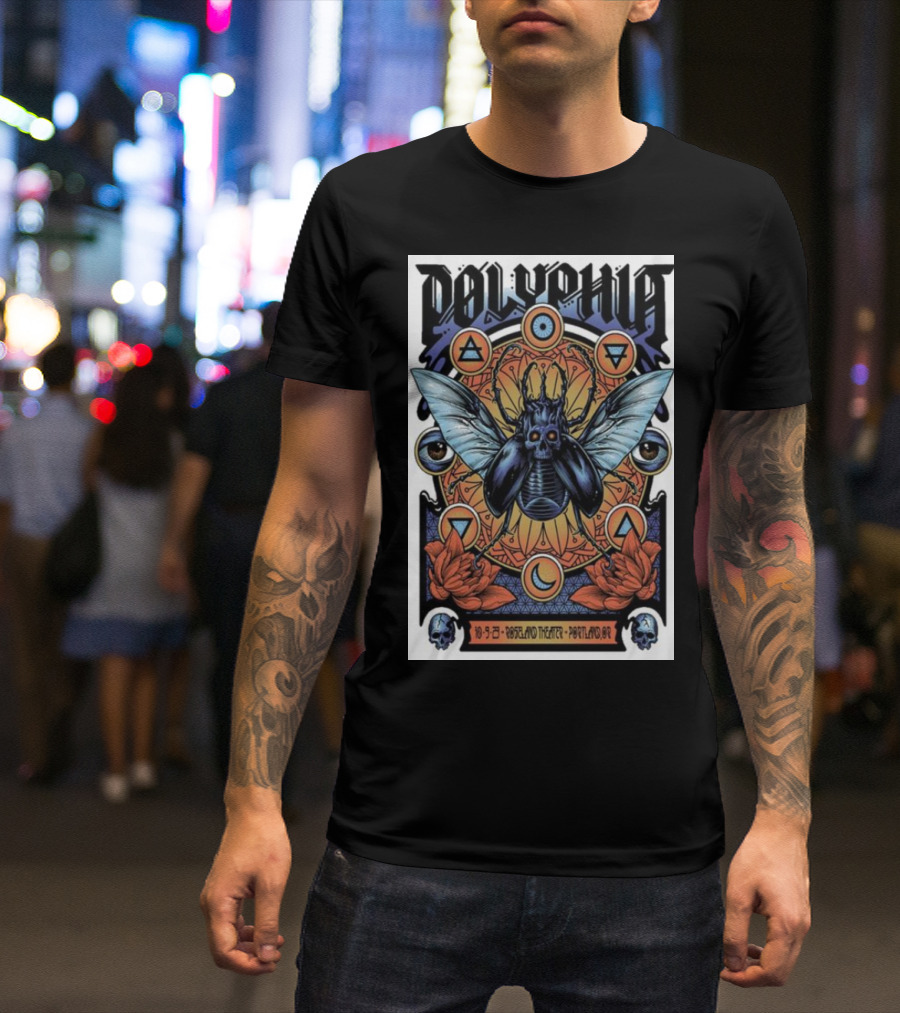 Polyphia Portland 10-5-23 Portland Theater Skull Insect Geometry T-Shirt
