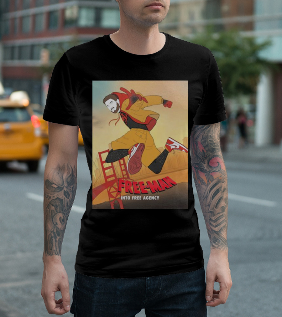 FREE-MAN Into Free Agency San Francisco Bridge Jumping Character T-Shirt