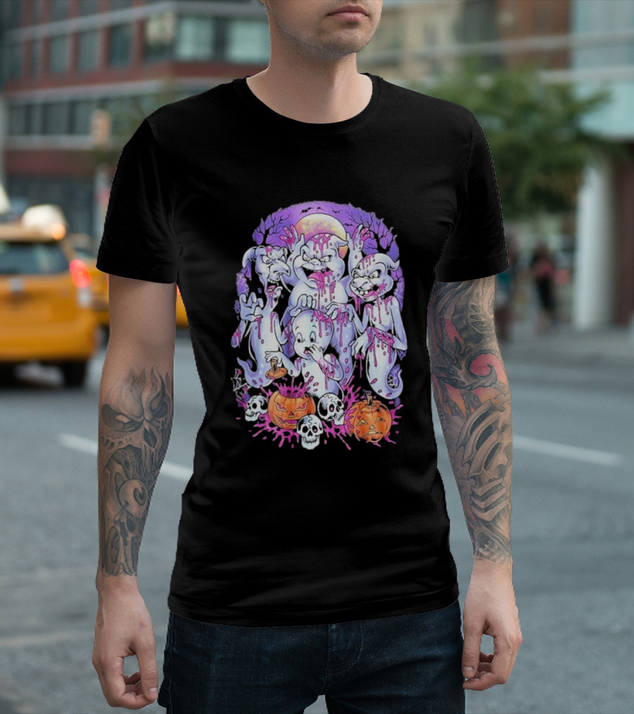 Peaked Apparel Halloween Ghosts with Pumpkins and Skulls T-Shirt