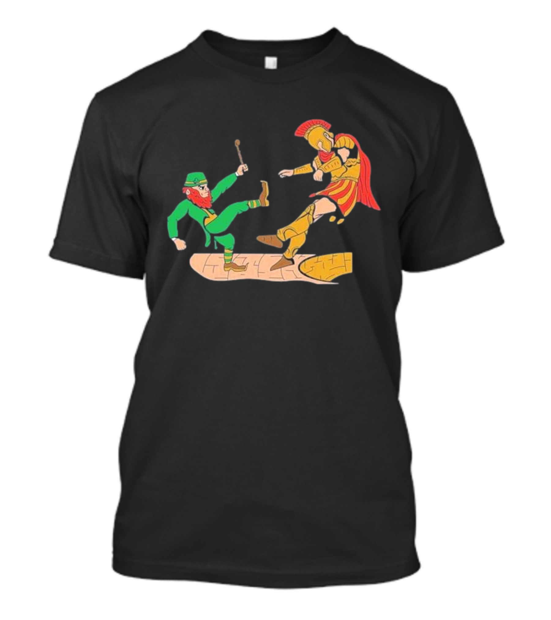 Notre Dame Leprechaun Vs. Trojan Warrior Kick Battle T-Shirt