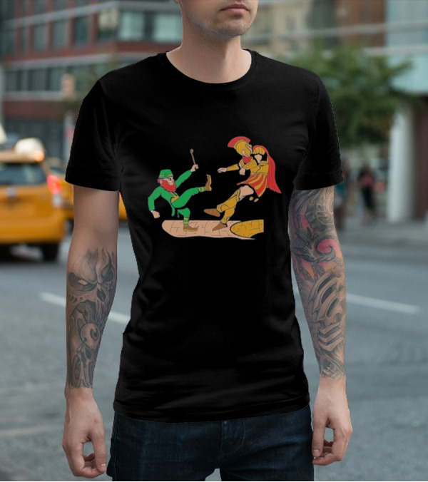 Notre Dame Leprechaun Vs. Trojan Warrior Kick Battle T-Shirt