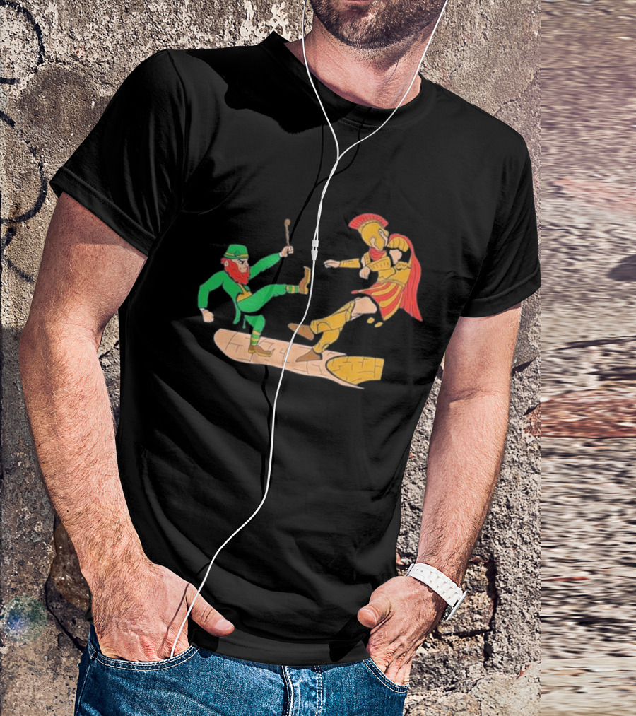 Notre Dame Leprechaun Vs. Trojan Warrior Kick Battle T-Shirt