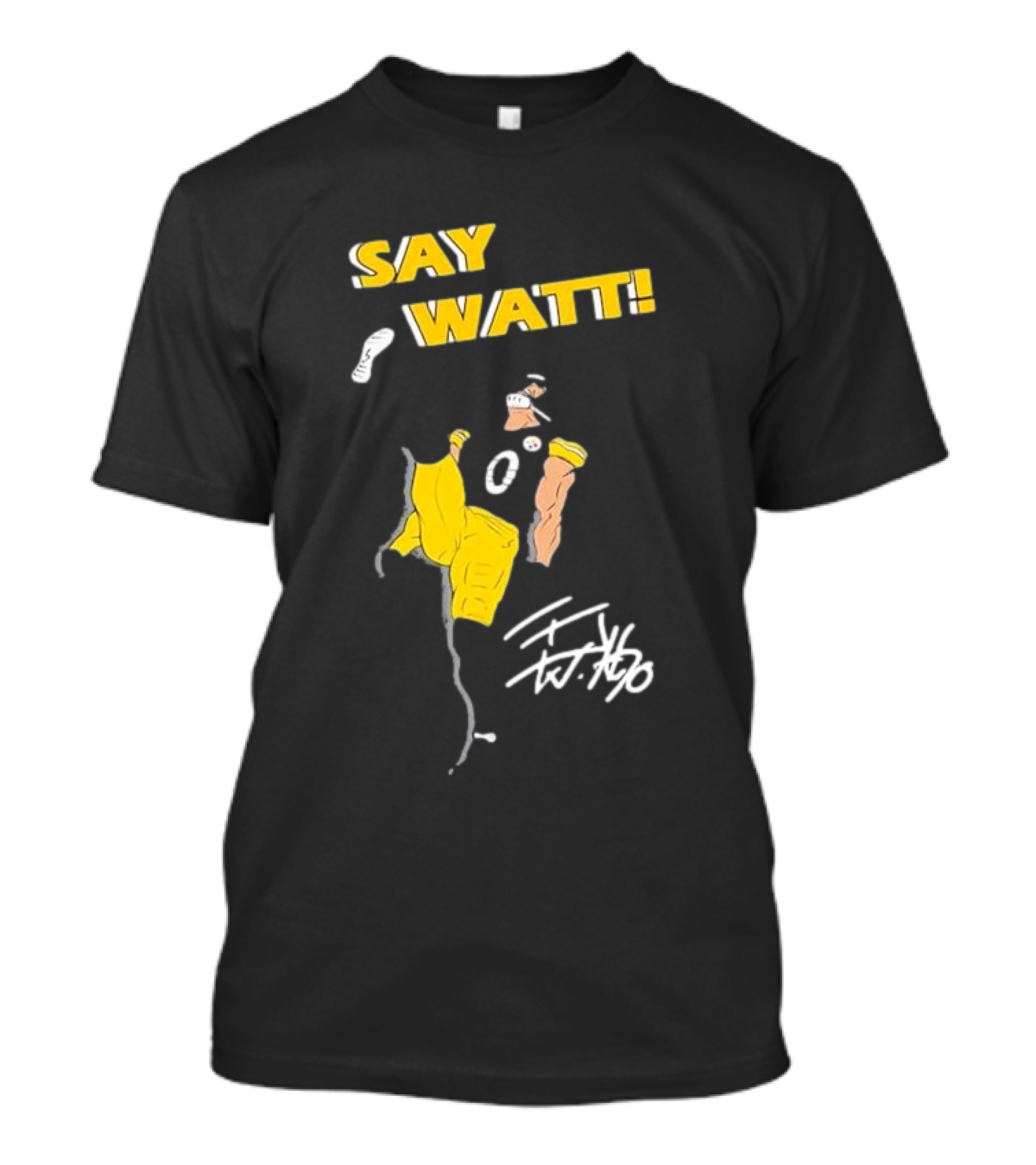 Pittsburgh Steelers Say Watt T.J. Watt Signature Football T-Shirt