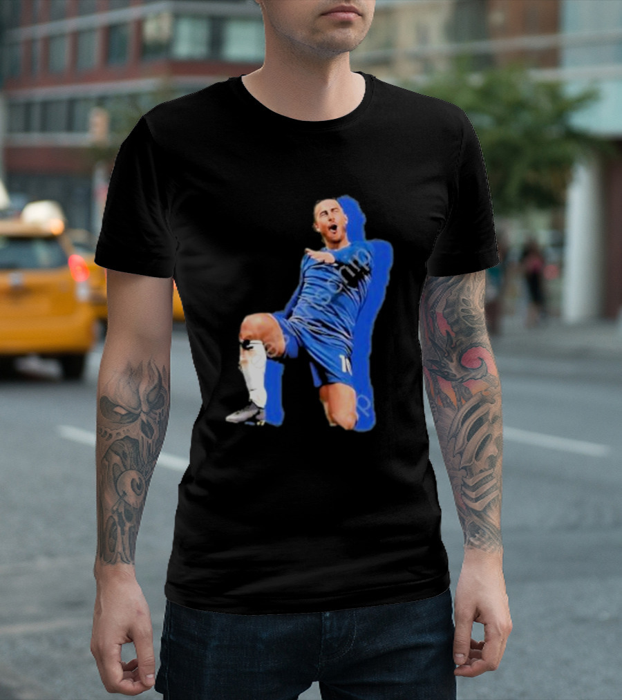 The By Line Show Garden Of Eden Celebration Pose Soccer Player in Blue Jersey T-Shirt