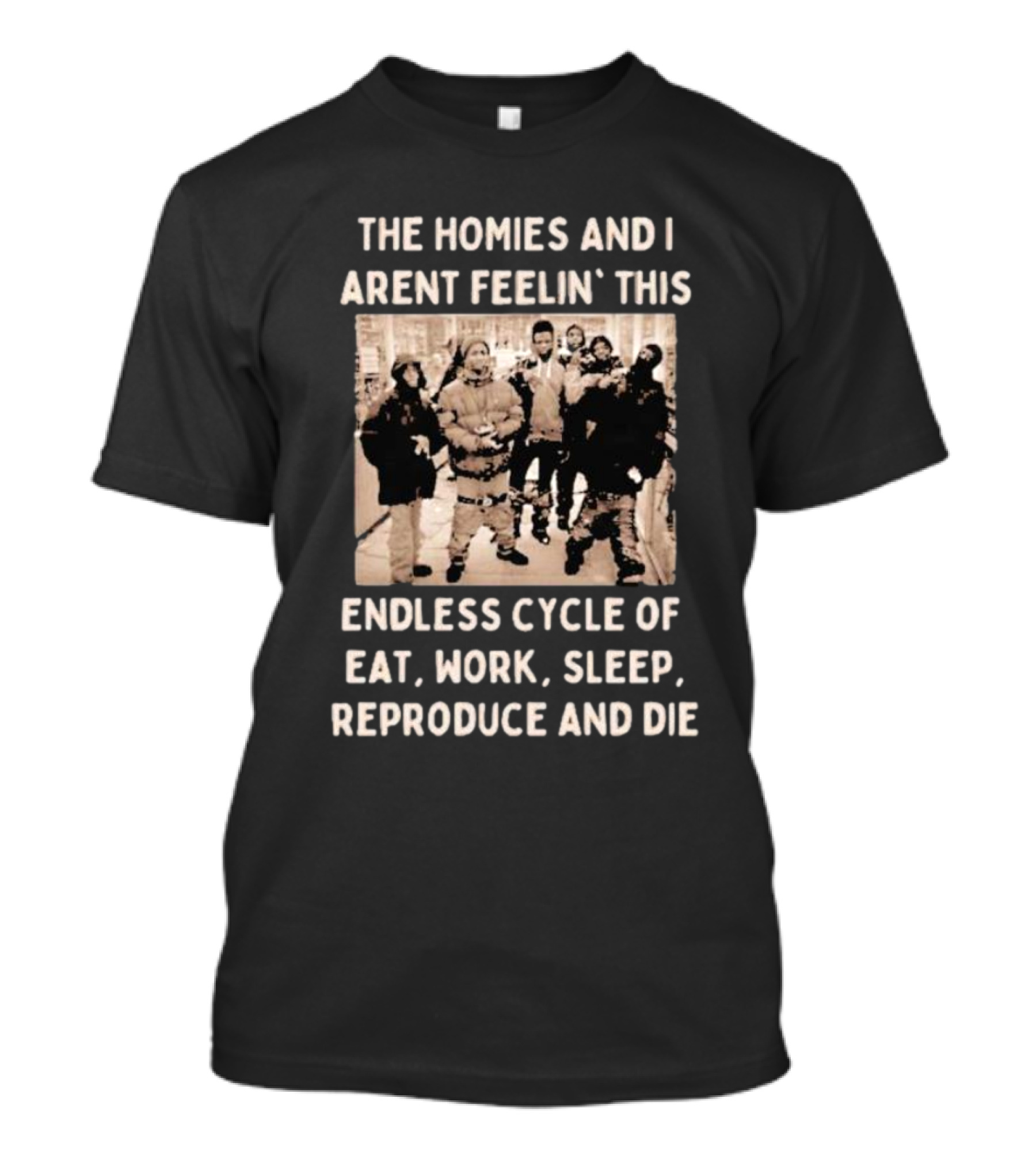 The Homies And I Aren't Feelin' This Endless Cycle Of Eat Work Sleep Reproduce And Die T-Shirt