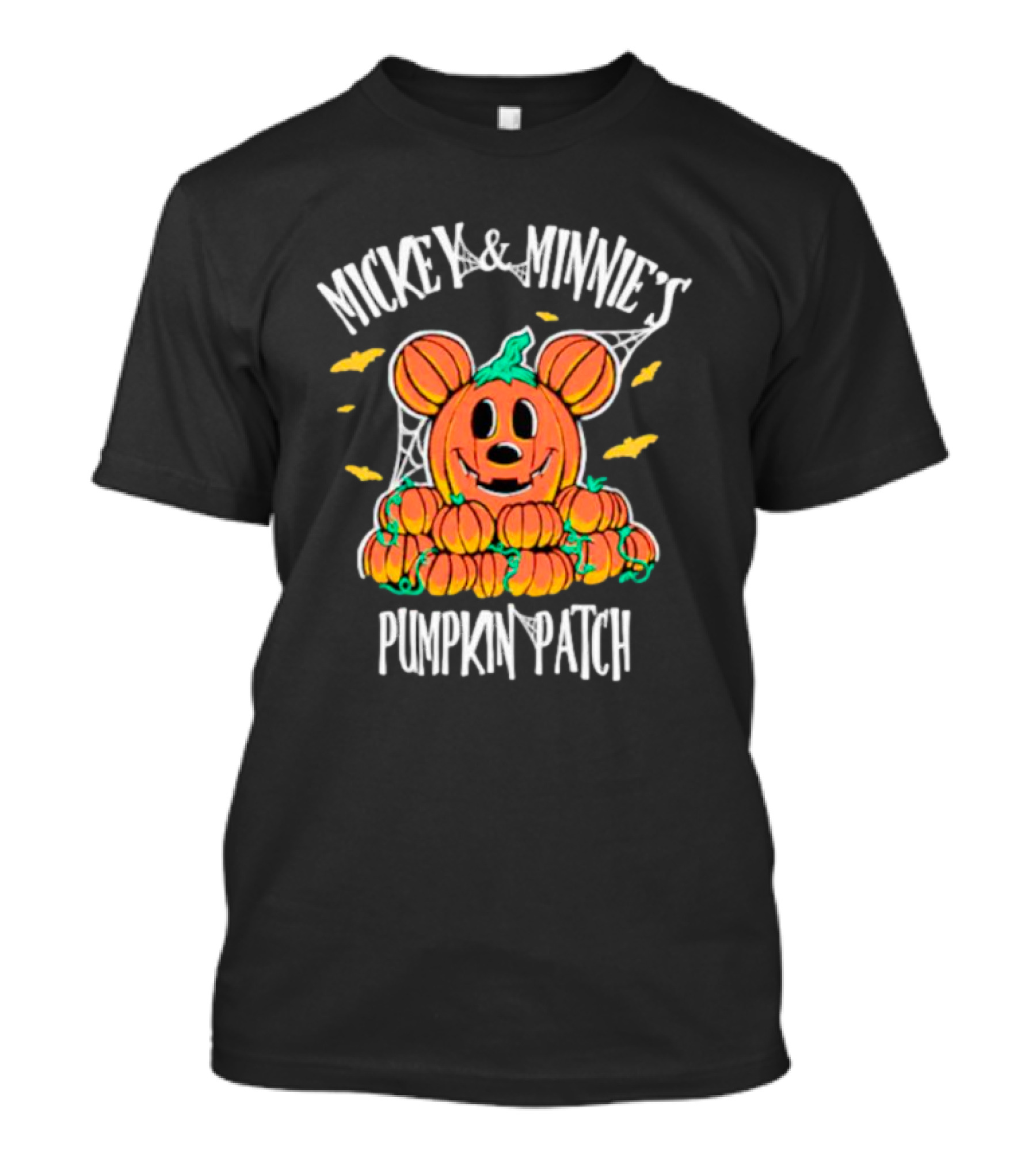 Mickey And Minnie's Pumpkin Patch Halloween Pumpkin Character With Ears And Spider Webs T-Shirt
