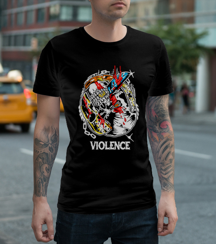 Slasher Mask Chainsaw Knife Violence T-Shirt