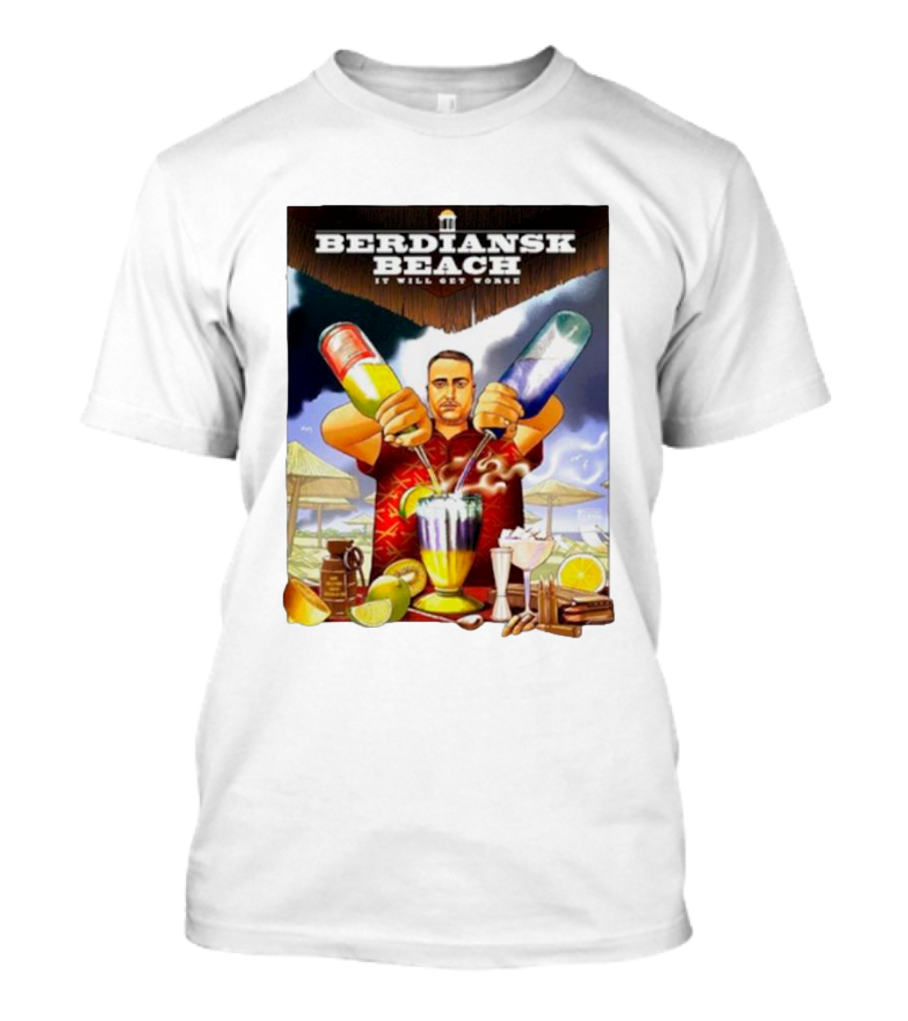 Berdiansk Beach It Will Get Worse Bartender Mixing Drinks Tropical Scene T-Shirt
