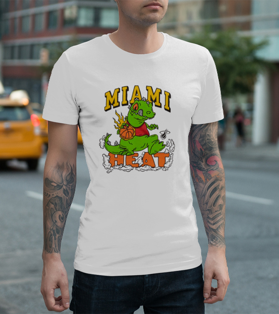 Miami Heat Reptar Holding Basketball Rugrats Crossover T-Shirt