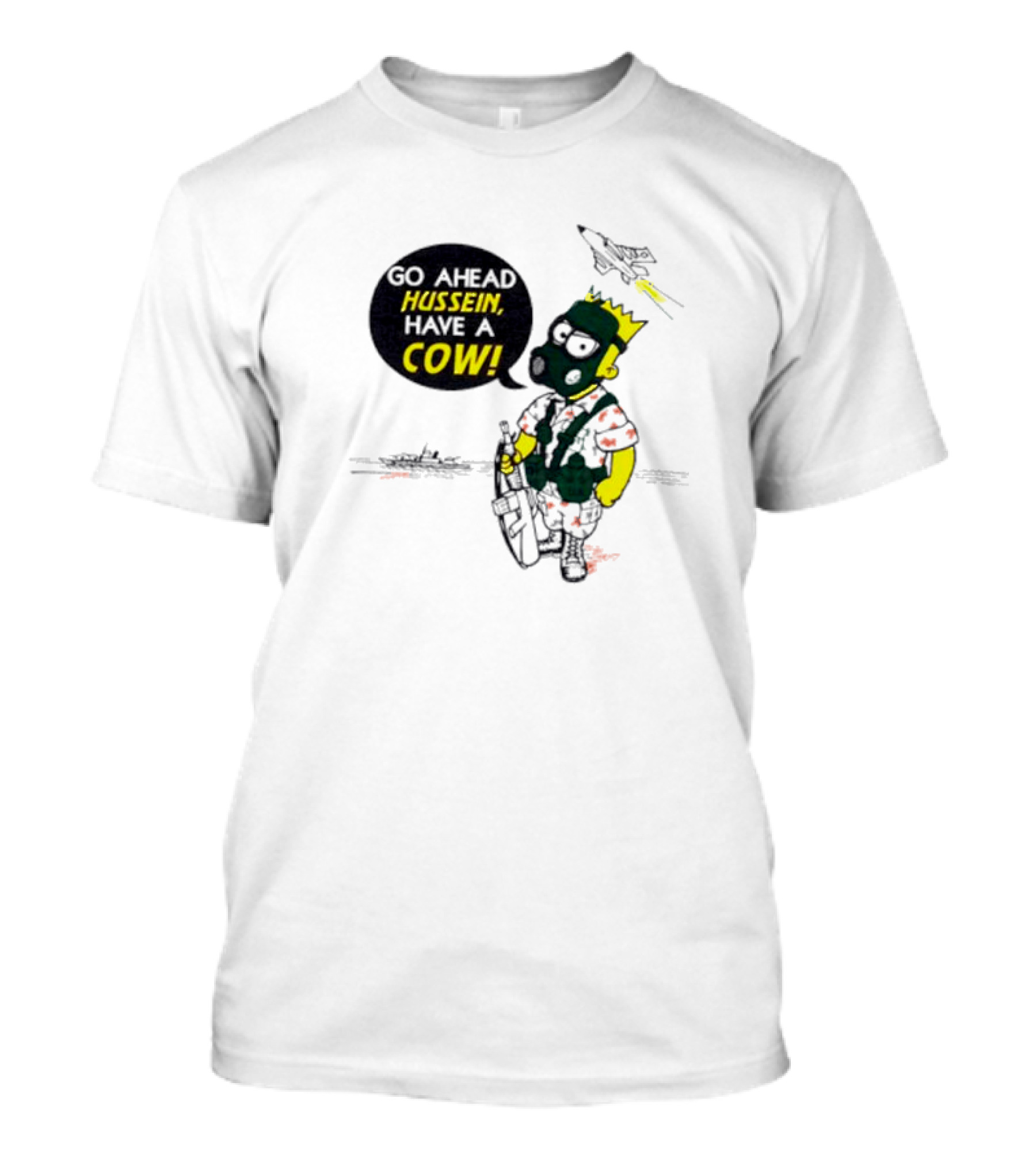 The Simpsons Go Ahead Hussein Have A Cow Comic With Military Jet And Tank T-Shirt