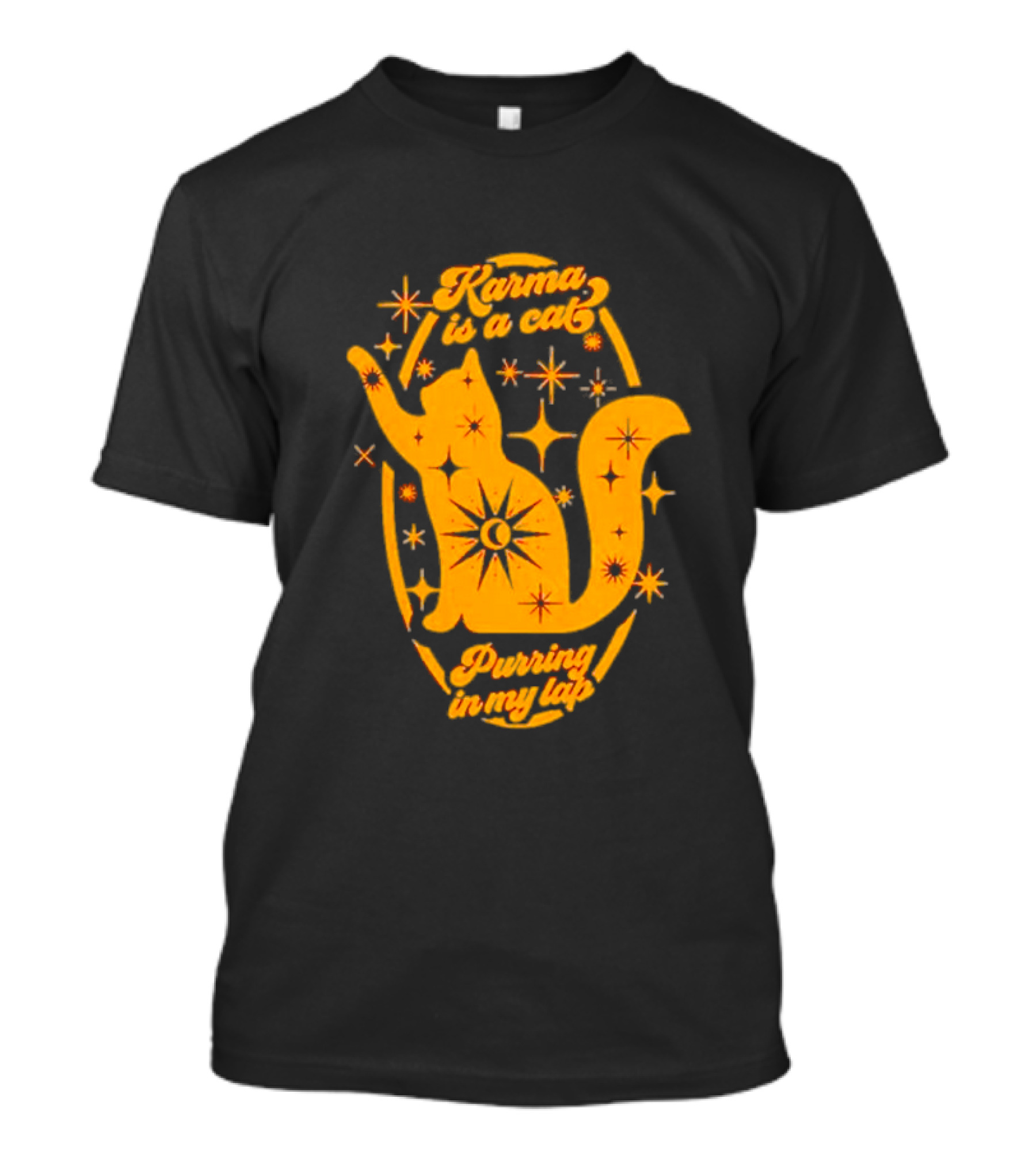 Karma Is A Cat Purring In My Lap With Celestial Stars And Moon T-Shirt