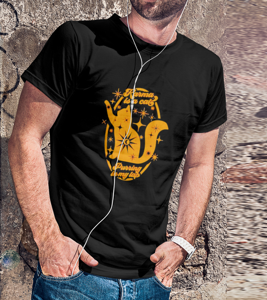 Karma Is A Cat Purring In My Lap With Celestial Stars And Moon T-Shirt